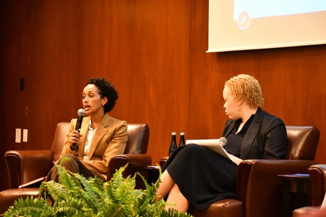 Panelists and professors Alexis Hoag-Fordjour and Ngozi Ndulue in conversation during the session entitled "Race and Capital Punishment, Then and Now."